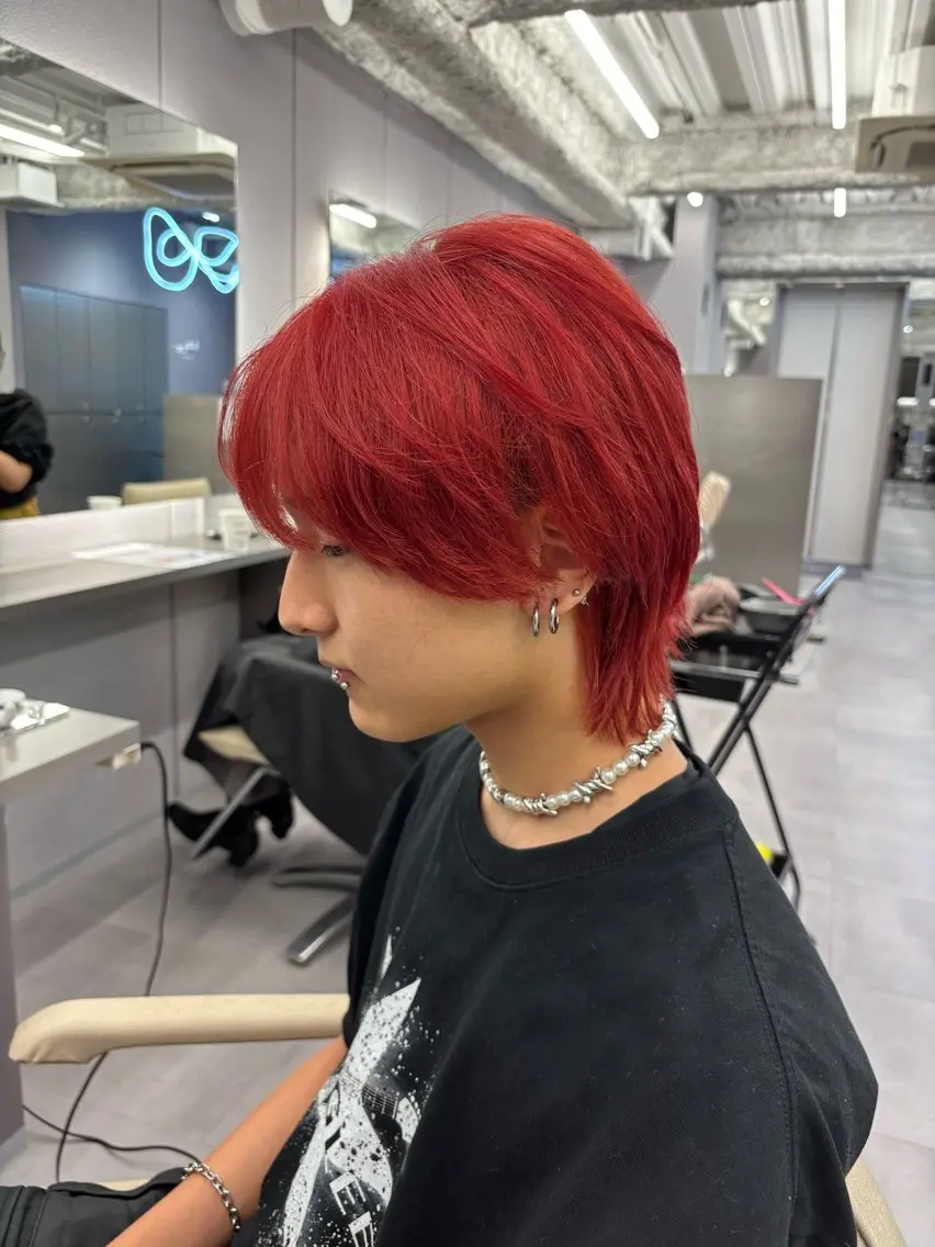 ショート カラー レッドカラー ヘアカラー 名古屋／デザイン／ ブリーチ/松井亮磨のヘアスタイル