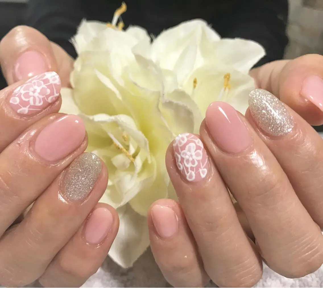 ネイル フラワーネイル フットネイル レース ピンク シンプルネイル ハンドネイル nail fufla ♡yamane♡のネイルデザイン