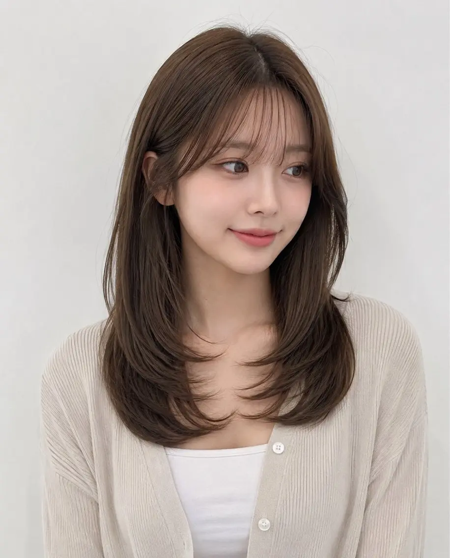 ミディアム 顔周りカット レイヤーカット カット ヘアカラー トリートメント モテ🤍トレンドヘア /新宿/ワカナのヘアスタイル