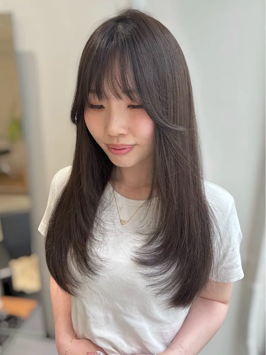 ロング カラー 韓国風ヘア レイヤーカット カット ヘアカラー トリートメント レイヤー/髪質改善 /透明感カラー/熊川のヘアスタイル