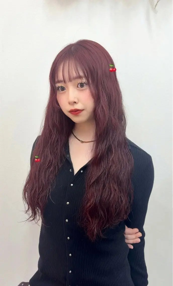 ロング カラー レッドカラー カット ヘアカラー トリートメント 韓国ヘア🎀マイカ｜ 新大久保のヘアスタイル