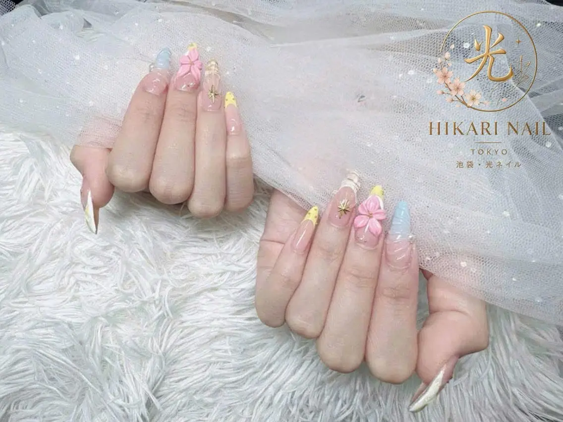 ネイル チークネイル 長さ出し フレンチネイル ガーリー ハロウィン ハンドネイル HikariNail Ikebukuroのネイルデザイン