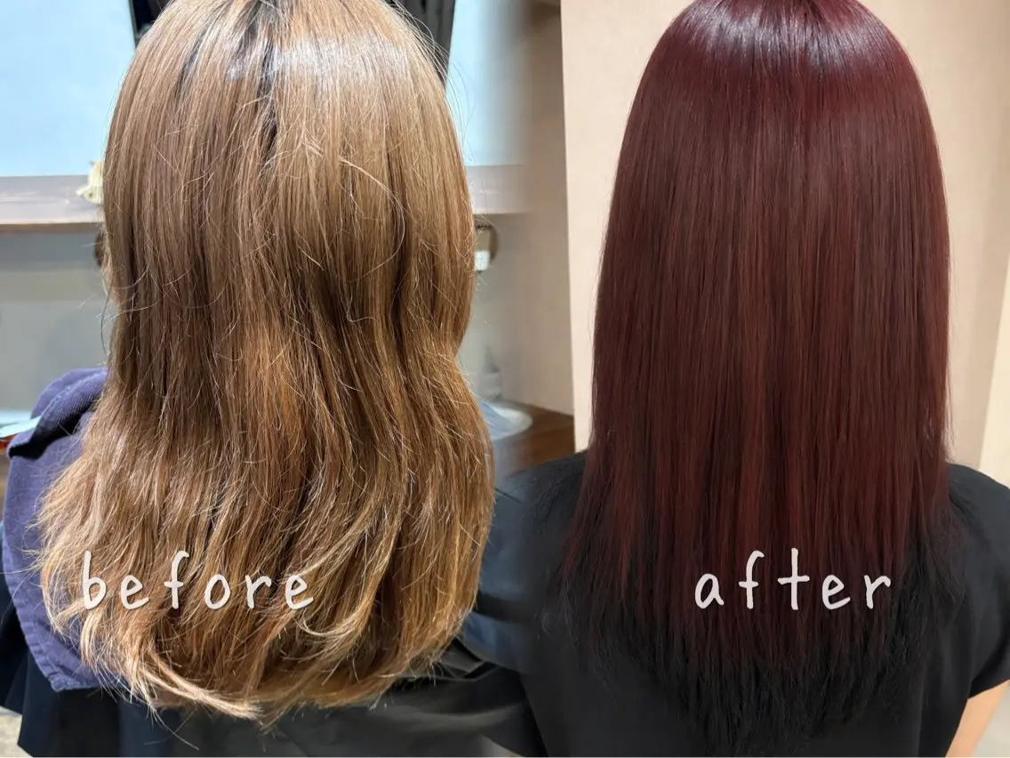 カラー ブリーチ ブラウンカラー 透明感カラー レッドカラー 纐纈 佳乃のヘアスタイル