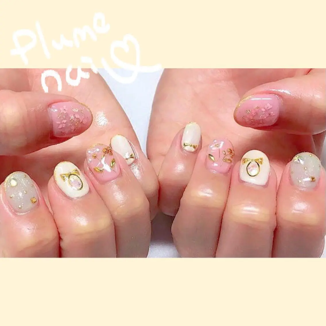 ネイル アートネイル フラワーネイル ガーリー ハート キラキラネイル plume nail ☆韓国ネイルのネイルデザイン