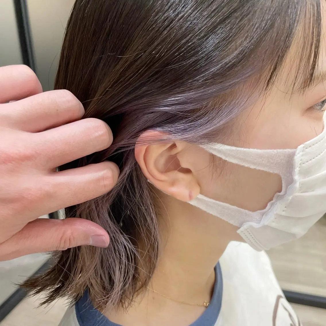 ミディアム カラー ベージュカラー ブルーカラー インナーカラー ラベンダーカラー ピンクカラー 似合わせカット ショートボブ🦋廣瀬のヘアスタイル
