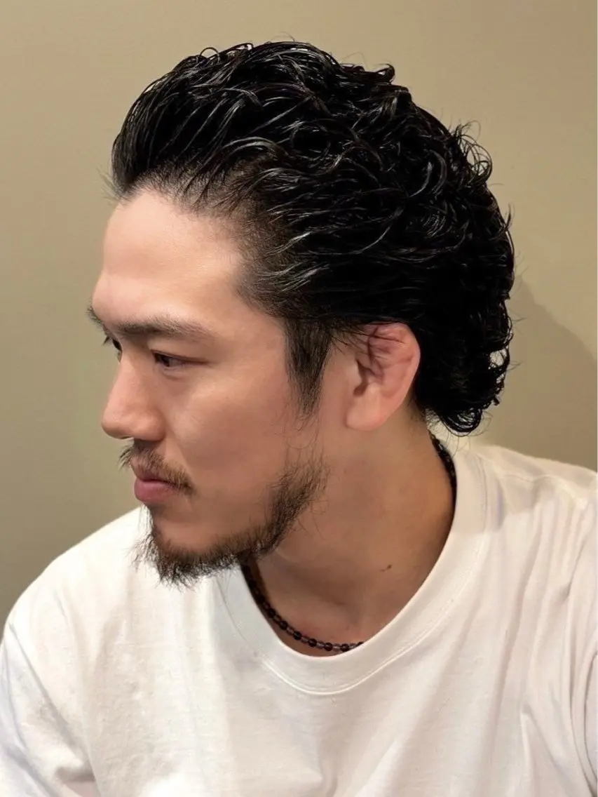 ミディアム パーマ メンズ カット パーマ ほり たつみのヘアスタイル