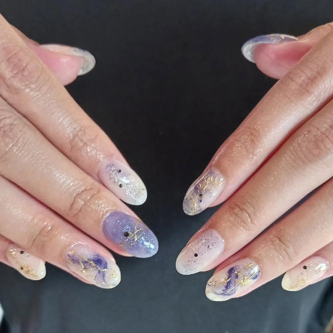 ネイル アートネイル ミラーネイル 持ち込み ニュアンスネイル パープル ハンドネイル owlnail /持込みデザイン専門のネイルデザイン