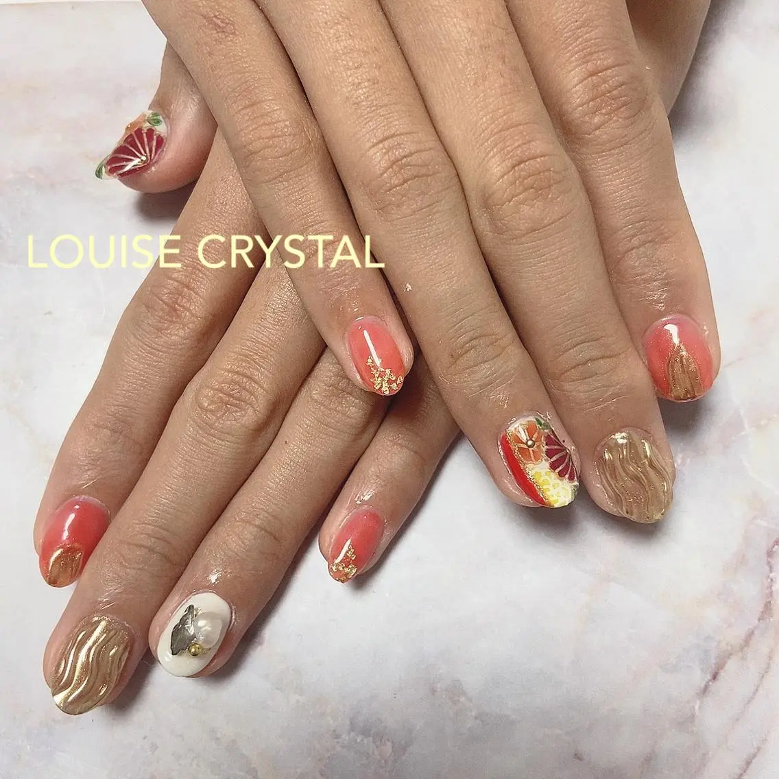 ネイル 成人式 ハンドネイル LOUISE CRYSTALのネイルデザイン