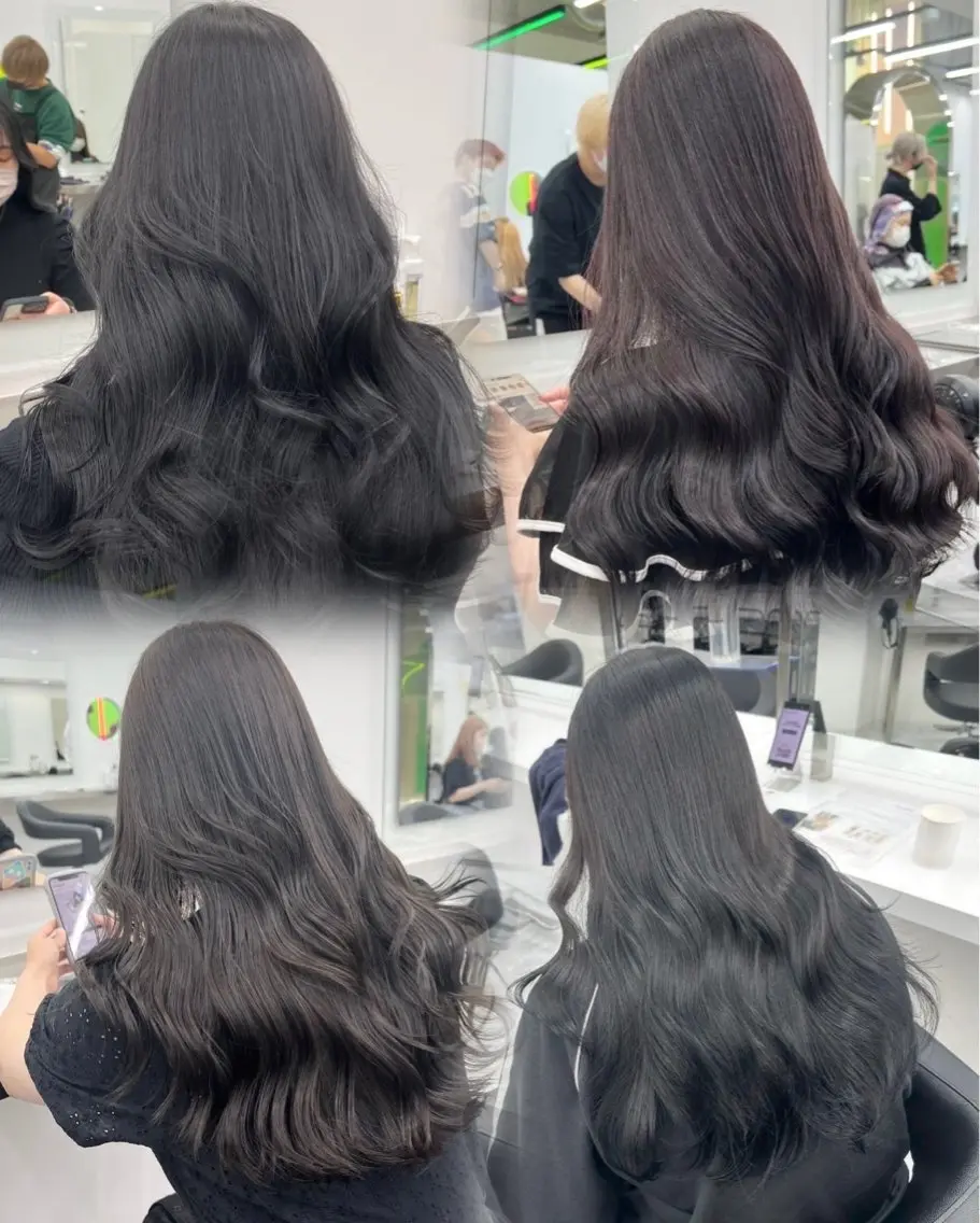 ロング ヘアカラー 中韓𝒎𝒊𝒙🎀 ブラウン🤎レイヤーのヘアスタイル