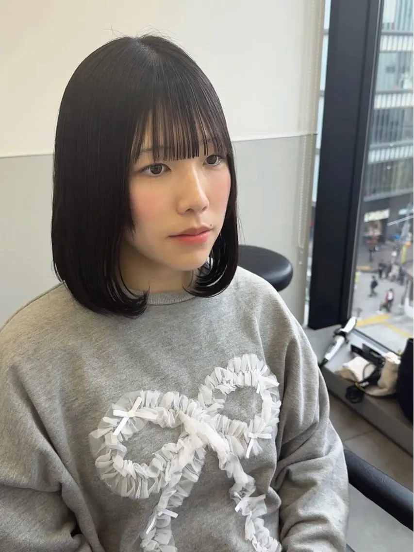 ミディアム ボブレイヤー ボブ レイヤーカット カット 縮毛矯正 トリートメント 韓国ヘア🇰🇷 スズキのヘアスタイル