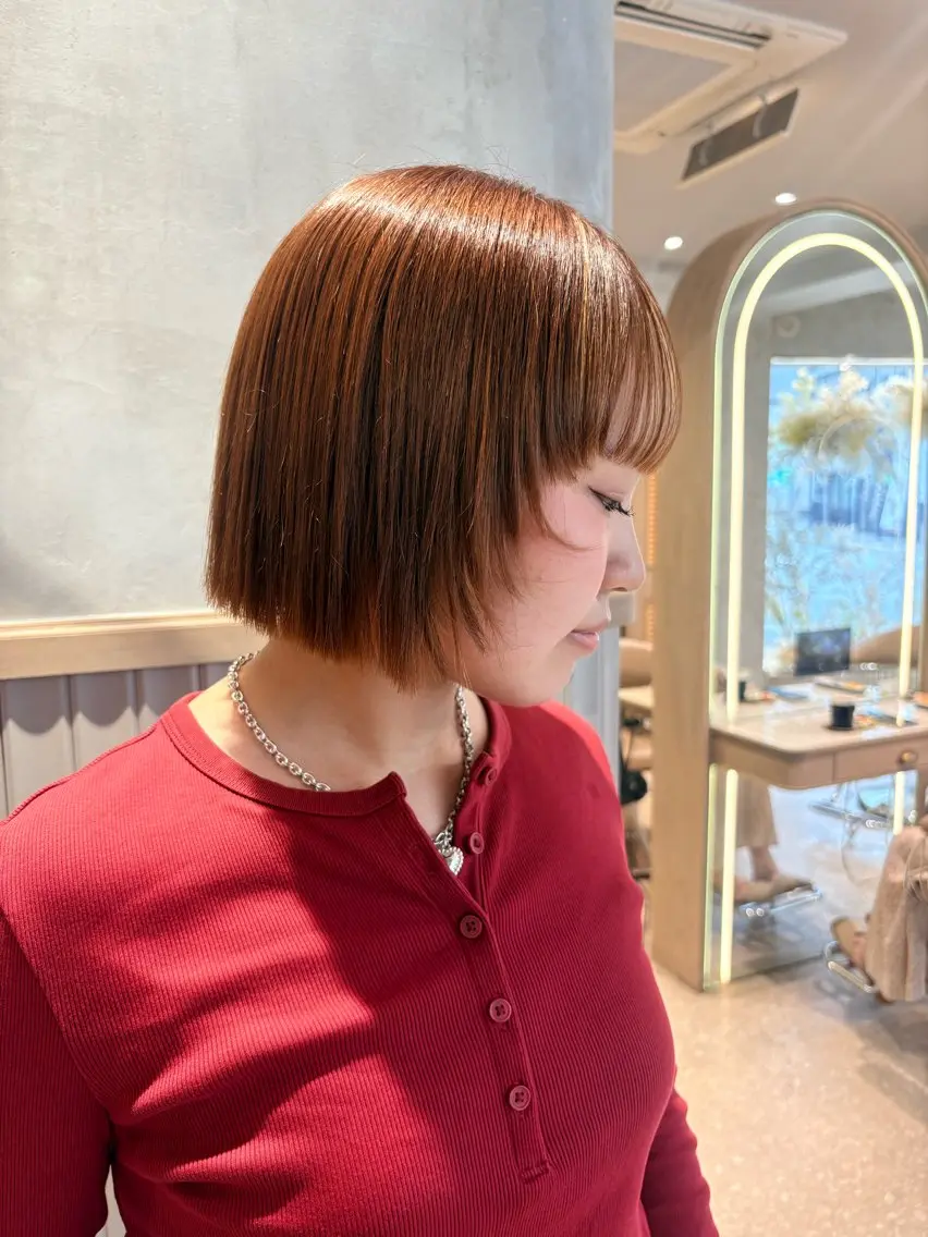 ショート ボブ 顔周りカット レイヤーカット 縮毛矯正 縮毛矯正 misuzu/博多 /Cloe/モデルのヘアスタイル