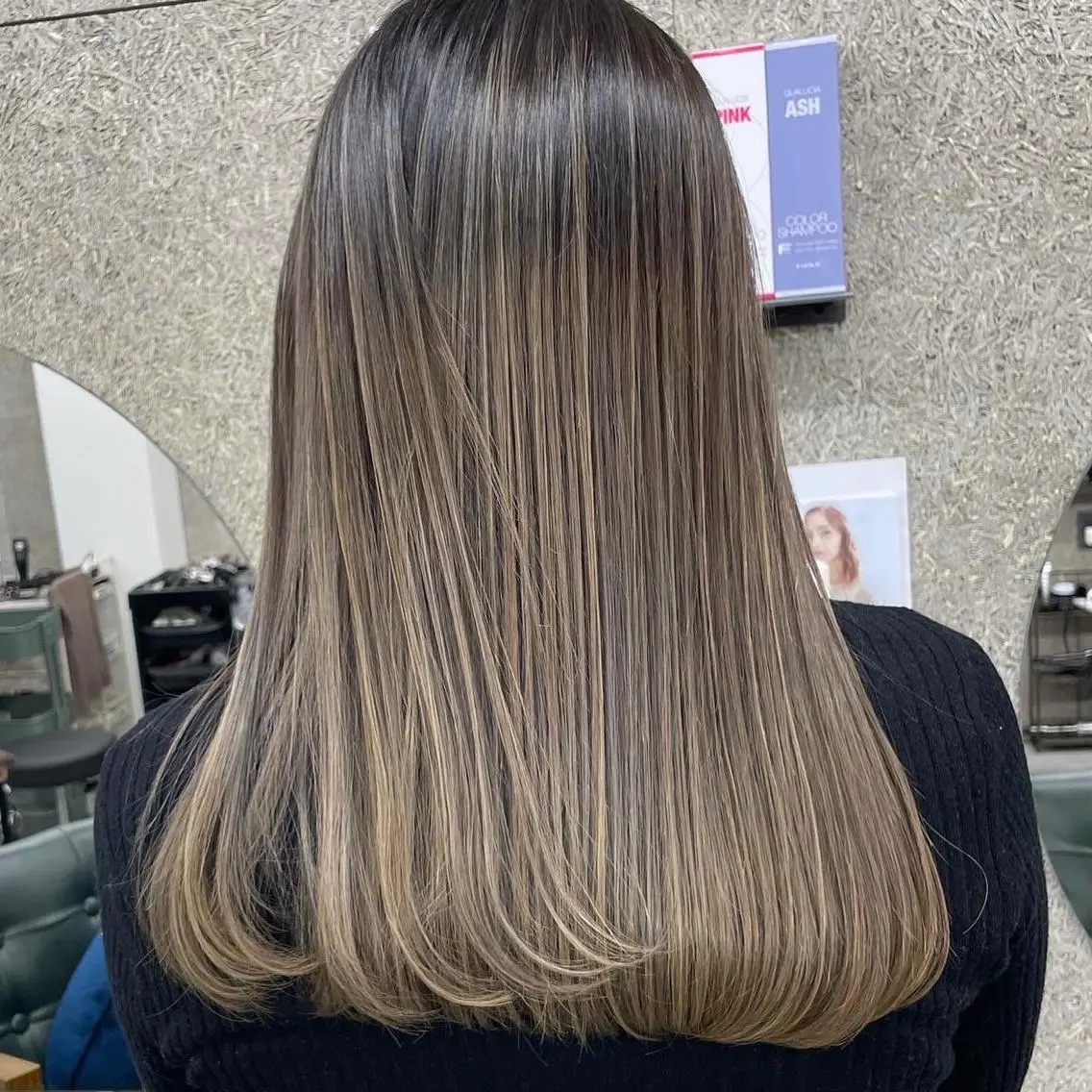セミロング カラー ヘアカラー トリートメント Lull1人美容室 バレイヤージュのヘアスタイル