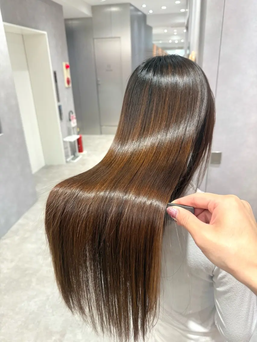 ロング パーマ ヘアアレンジ 髪質改善 縮毛矯正 縮毛矯正 トリートメント 縮毛矯正/髪質改善/ ブリーチ毛/木元渓太のヘアスタイル