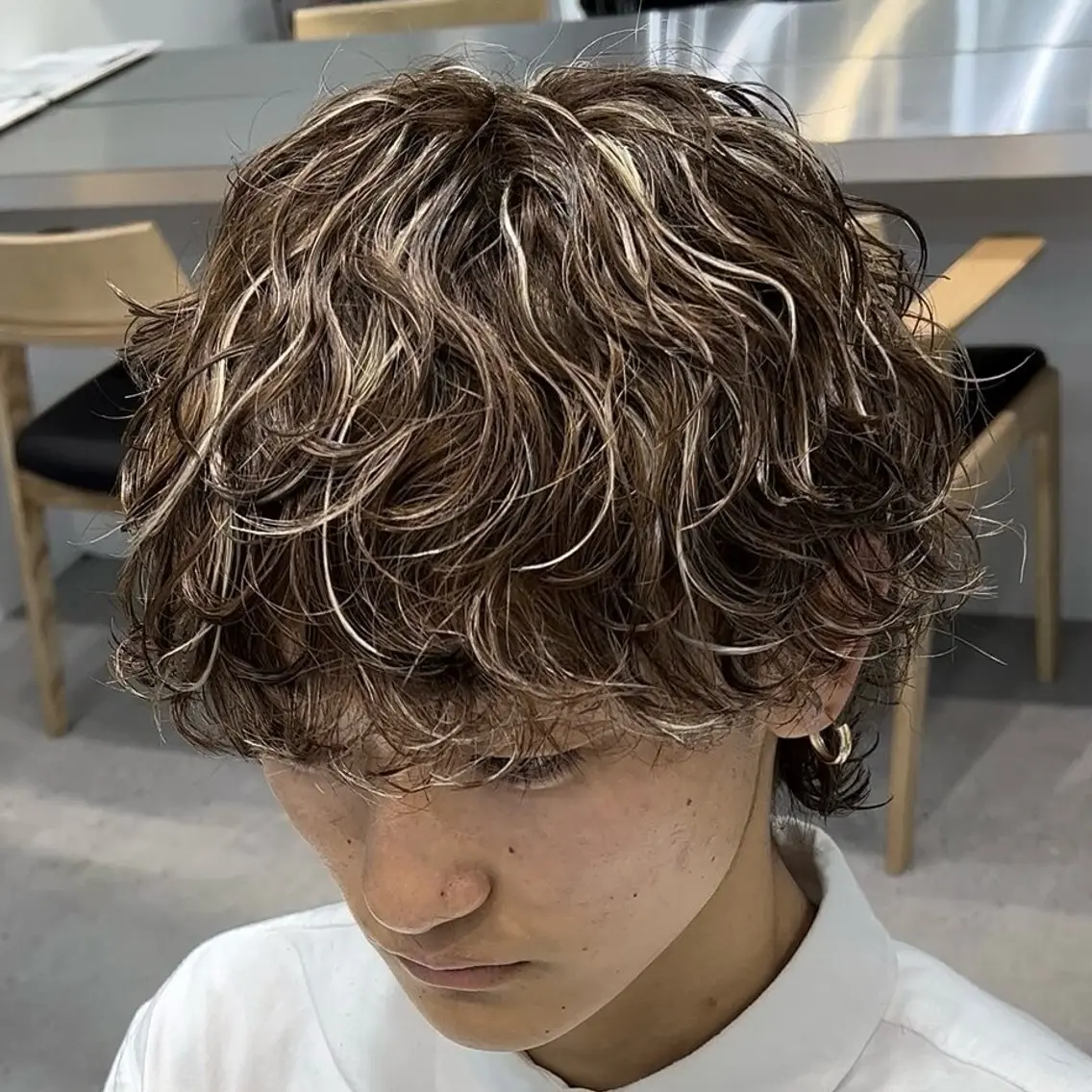カラー メンズ センターパート メンズハイライト マッシュ メンズパーマ プードルパーマ 仙台メンズパーマ/ fifth/丸山佳叶のヘアスタイル