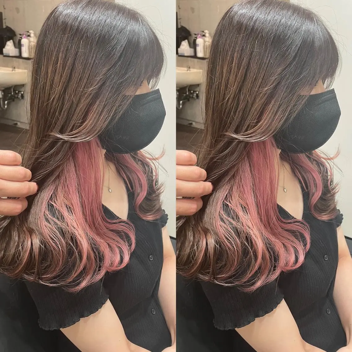 セミロング セミロングパーマ ミストバング ボブ ハイライト 髪質改善 カット ヘアカラー トリートメント 韓国風レイヤー ハイトーンRYOTAのヘアスタイル