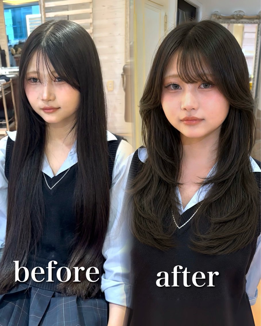ロング カラー ロングレイヤー 顔周りカット ハイレイヤー 韓国風ヘア レイヤーカット カット ヘアカラー トリートメント ヘッドスパ 前髪顔周り/レイヤー hiroのヘアスタイル