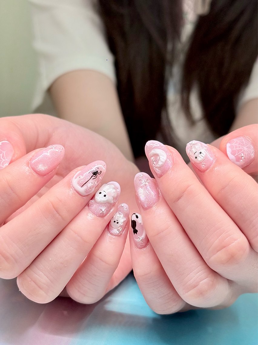 ネイル 長さ出し ジェルネイル ガーリー キラキラネイル 韓国ネイル ハンドネイル Kaki ちゃんのネイルデザイン