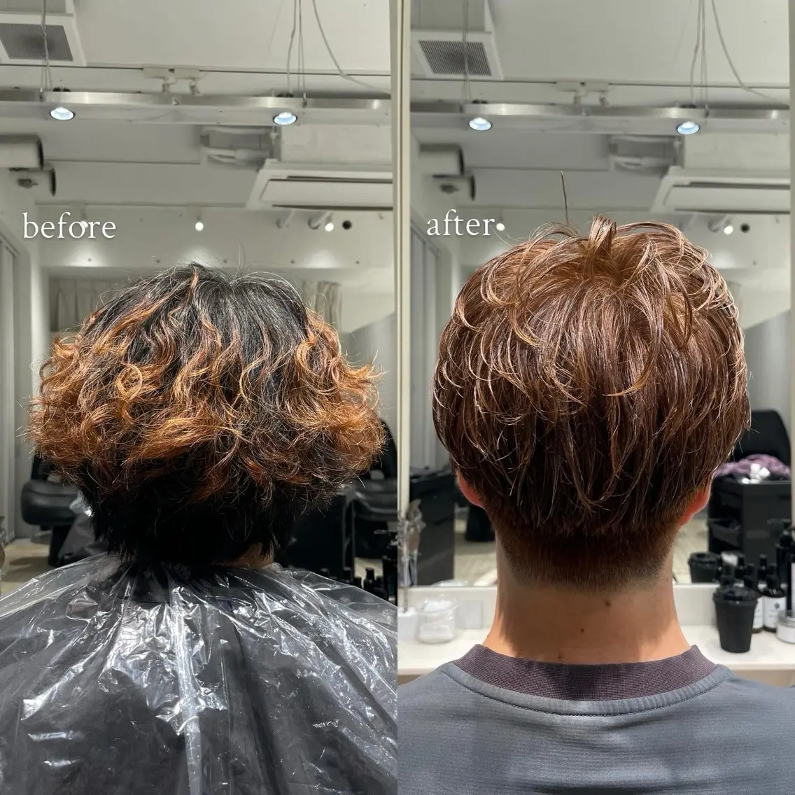 ショート カラー メンズ ブリ—チ🌈カラ— 🌀パ—マ🌿ちえのヘアスタイル