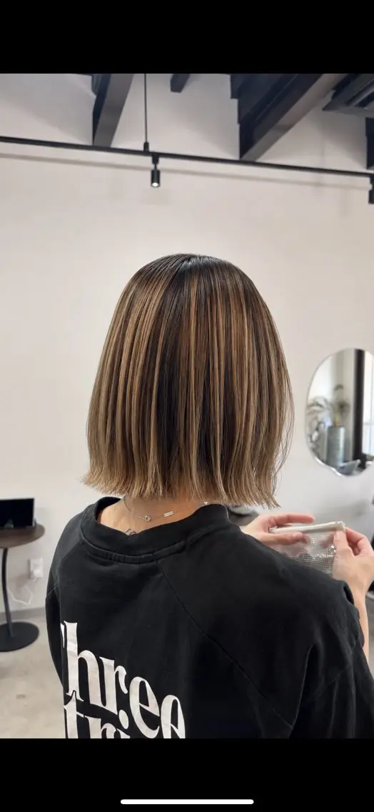 ミディアム カラー バレイヤージュ ベージュカラー レイヤーカット 🐼 こゆきのヘアスタイル