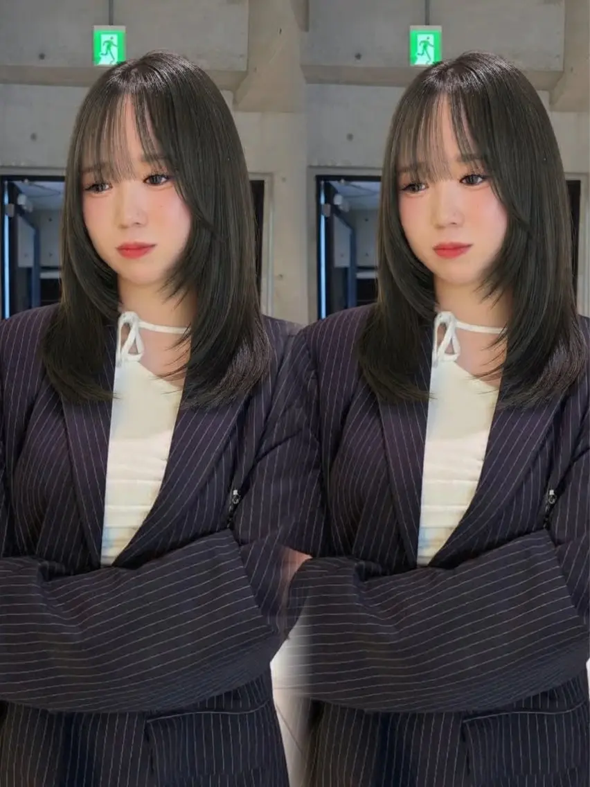 ミディアム カラー オリーブグレー レイヤーカット ウルフカット ヘアカラー シズナ/ レイヤー /グレー/髪質改善のヘアスタイル