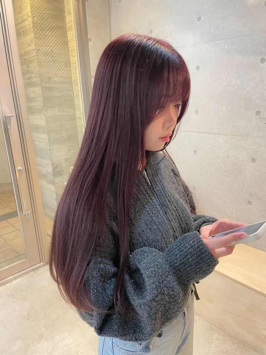 ロング カラー ボルドーカラー ラベンダーカラー ヘアカラー トリートメント 【表参道】Ruri デジタルパーマのヘアスタイル