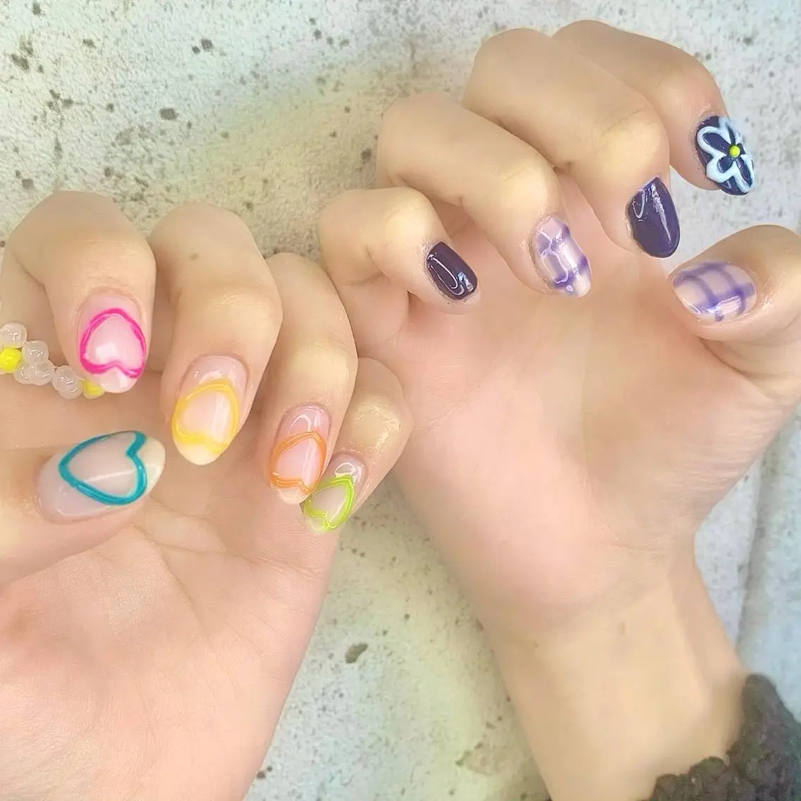 ネイル クリアネイル ハート キラキラネイル 韓国ネイル ネイビー ハンドネイル Nail Salon　Ｋのネイルデザイン