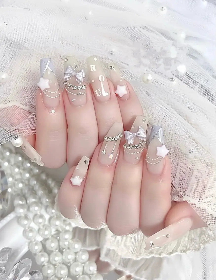 ロング ハンドネイル E🌷nail 長さだし専門店のネイルデザイン