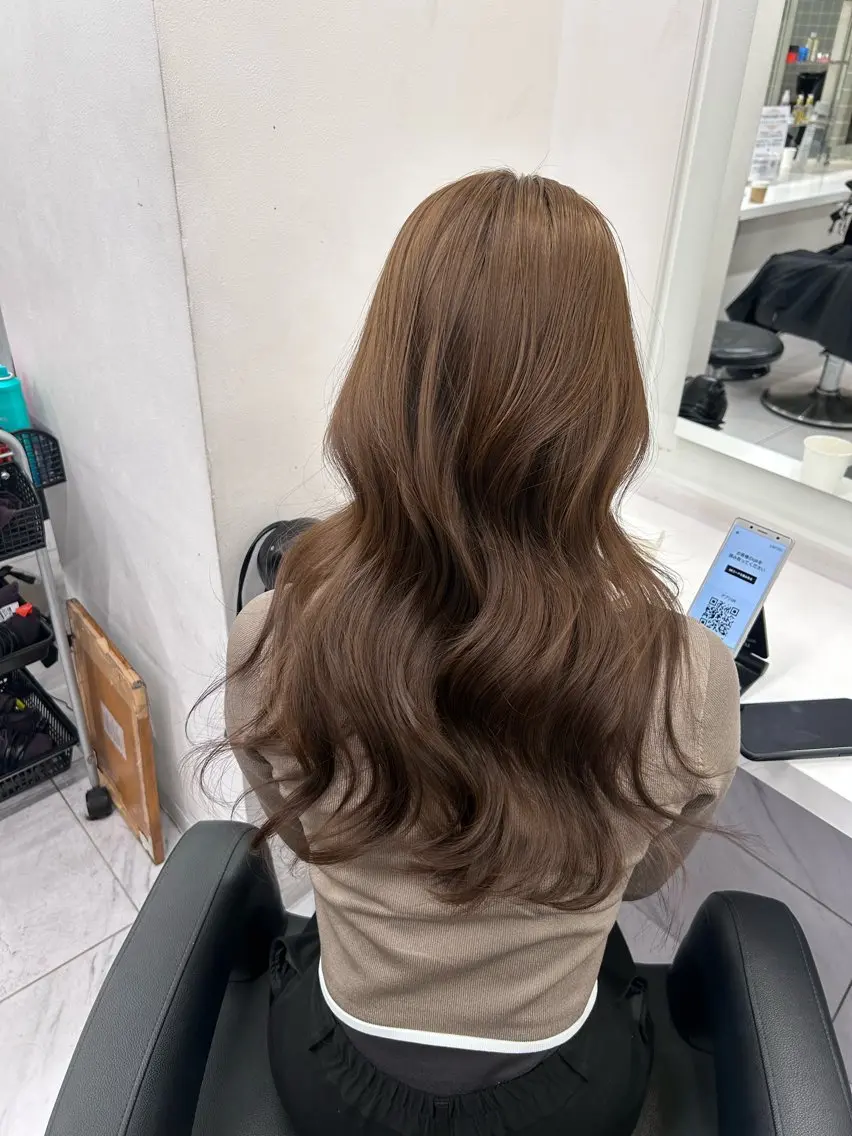 ロング カラー パーマ ヘアアレンジ メンズ キッズ ヘアカラー トリートメント ヘアセット ブリーチなしカラー/ ブラウン/レイヤーのヘアスタイル