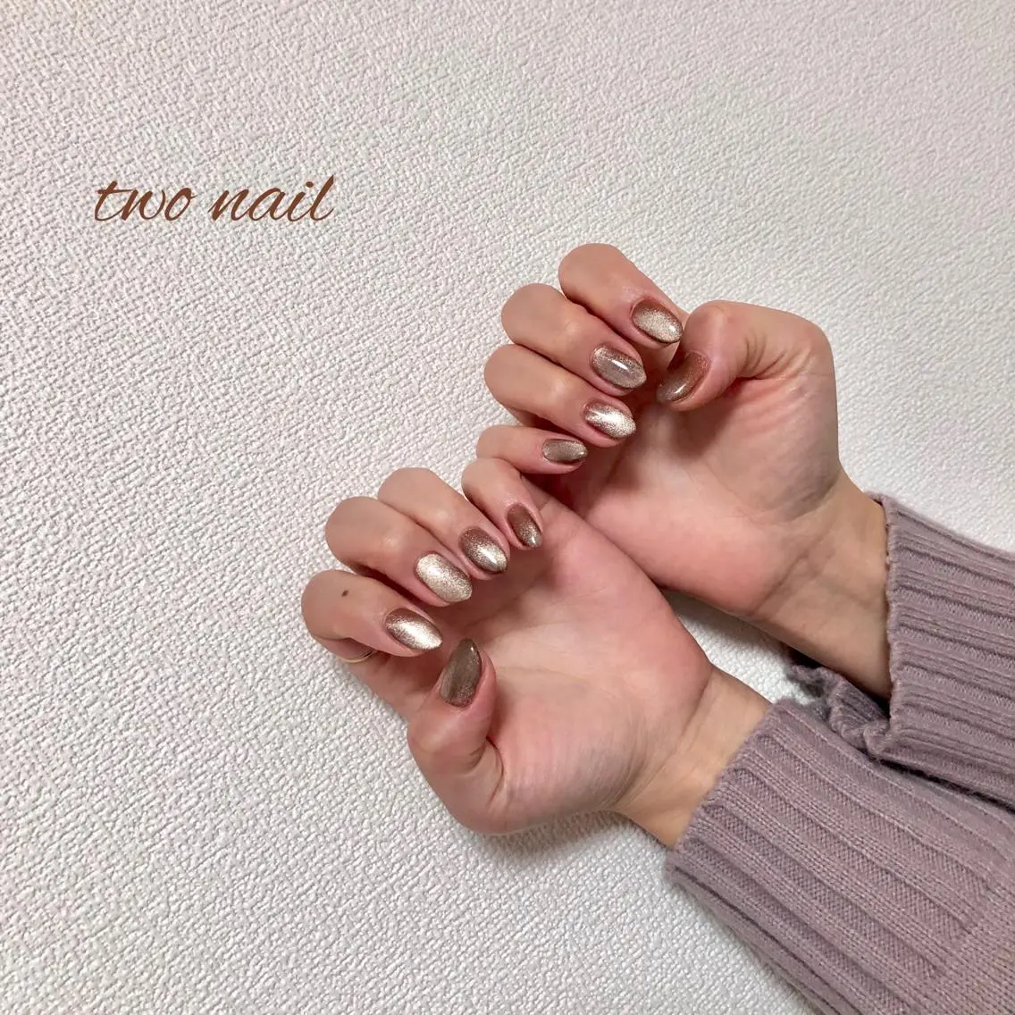 ネイル アートネイル ブラウン フットネイル ハート マグネットネイル ハンドネイル two nailのネイルデザイン