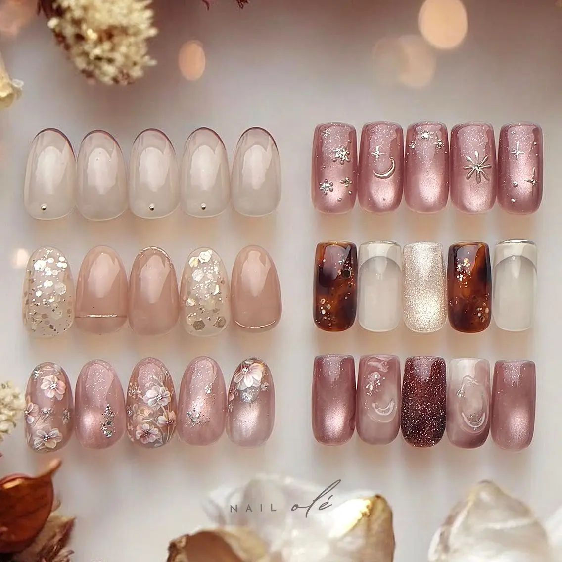 ネイル アートネイル べっ甲ネイル ボルドー フラワーネイル シンプルネイル ハンドネイル NAIL oleのネイルデザイン
