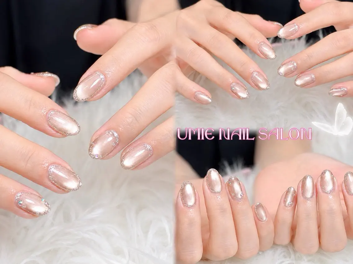 ネイル フットネイル フレンチネイル ジェルネイル ガラスフレンチ マグネットネイル UMIE NAIL SALONのネイルデザイン