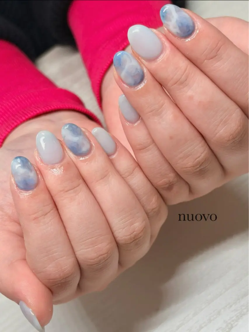 ネイル ブルー 持ち込み ニュアンスネイル nuovo yukoのネイルデザイン