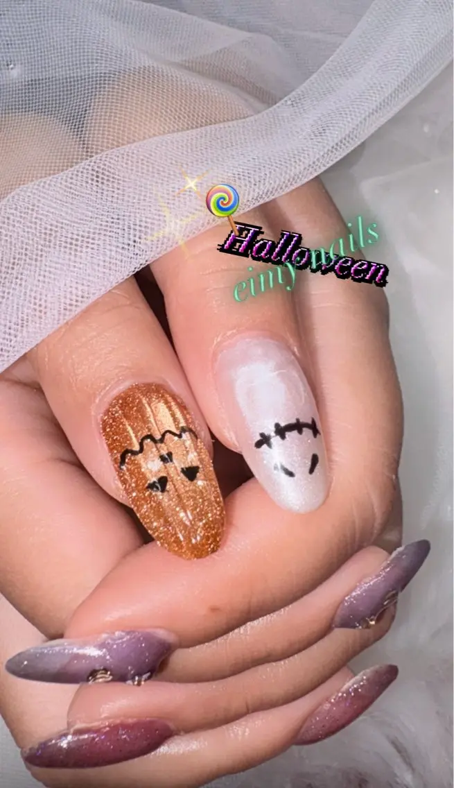 ネイル ハロウィン マグネットネイル 持ち込み ホワイト 冬ネイル ハンドネイル eimy nails♡のネイルデザイン