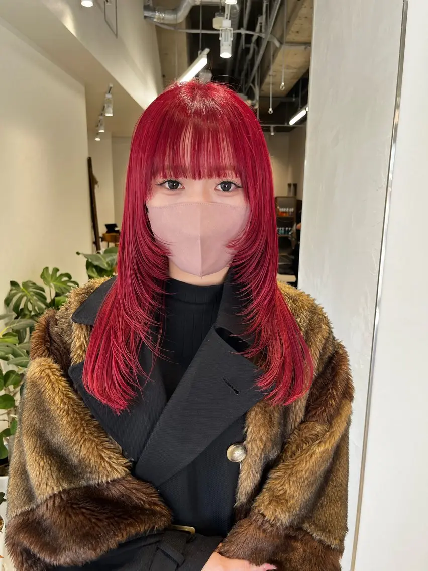 セミロング カラー レッドカラー レイヤーカット カット ヘアカラー トリートメント レイヤーカット/ブラ ウンカラー/河野凜のヘアスタイル