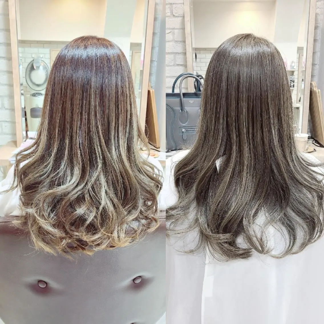 ロング カラー ブリーチ グレージュ ハイライトカラー ハイライト 川崎 敏智のヘアスタイル
