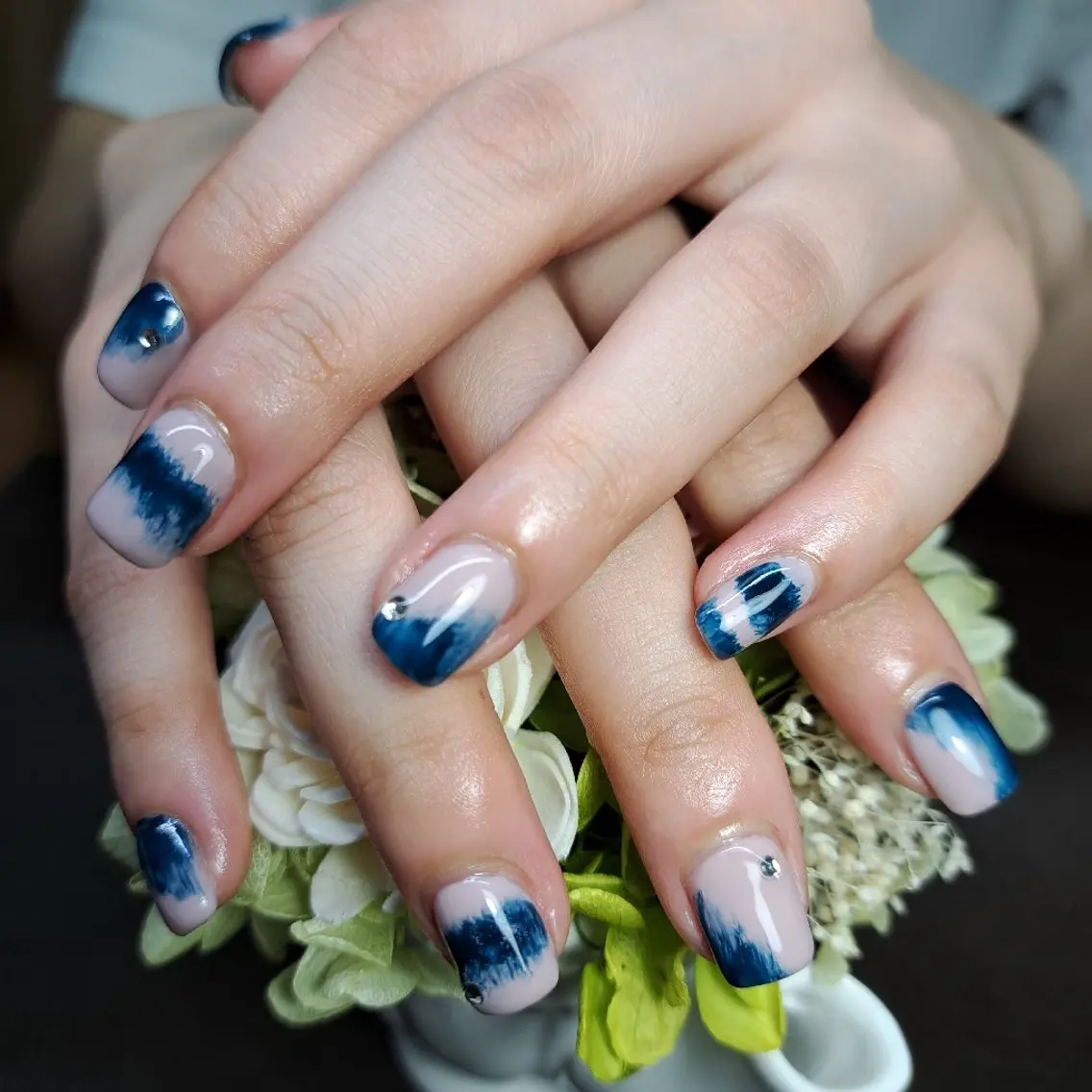 ネイル ブルー ピンク シンプルネイル HAYASHI  Nのネイルデザイン