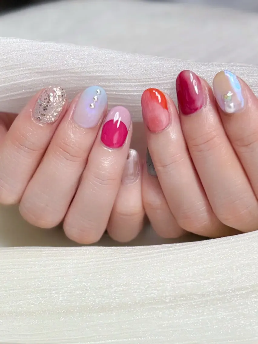 ネイル アートネイル キラキラネイル ラメ(グリッター) 持ち込み オレンジ nail salon minthのネイルデザイン