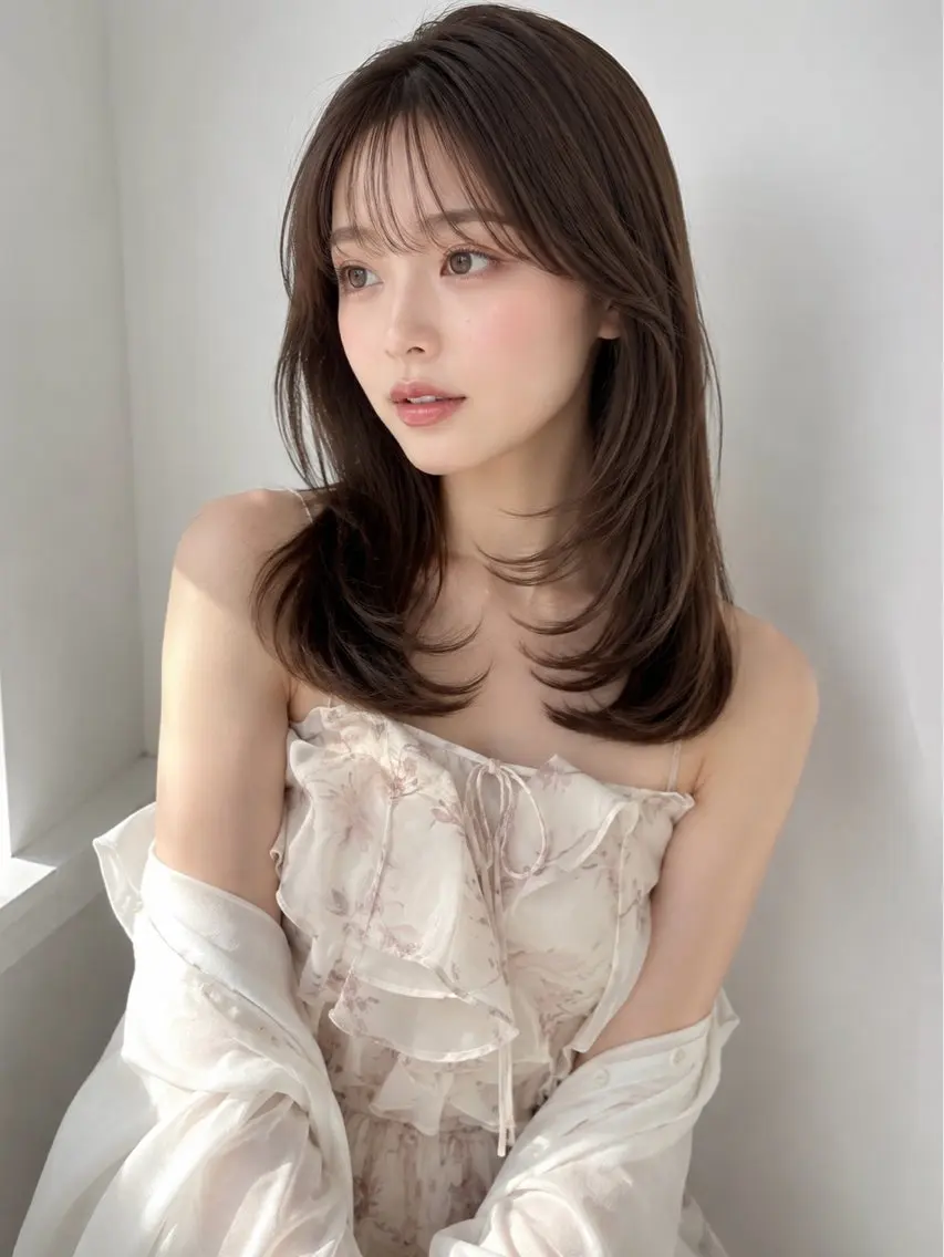セミロング 顔まわりレイヤー レイヤーカット カット ヘアカラー トリートメント モテ髪‎🫧赤み消し カラー表参道きょうこのヘアスタイル