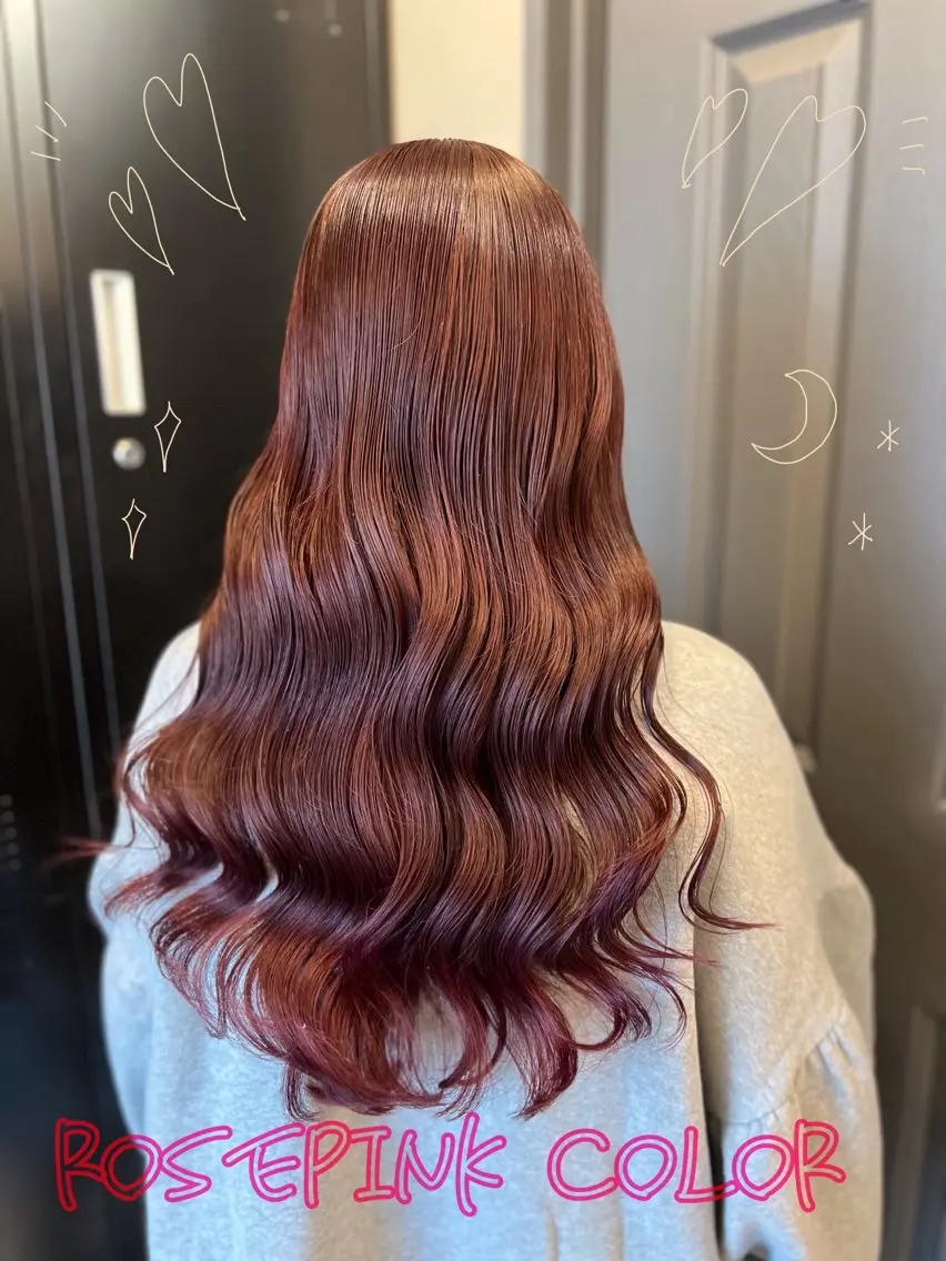 ロング カラー ピンクカラー ローズカラー louwe 武藤幸世のヘアスタイル
