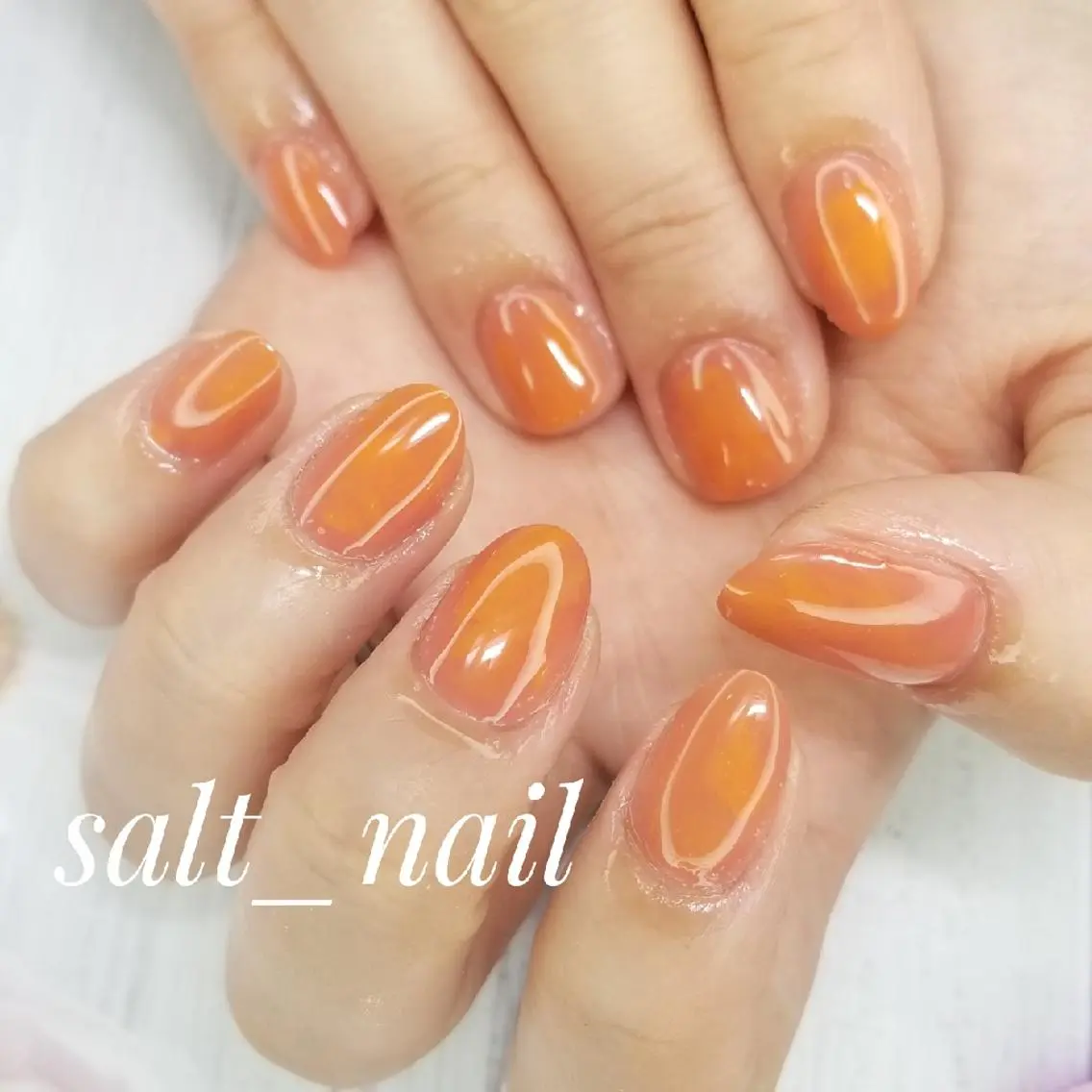 ネイル ワンカラーネイル オレンジ シンプルネイル 個人サロン saltnailのネイルデザイン
