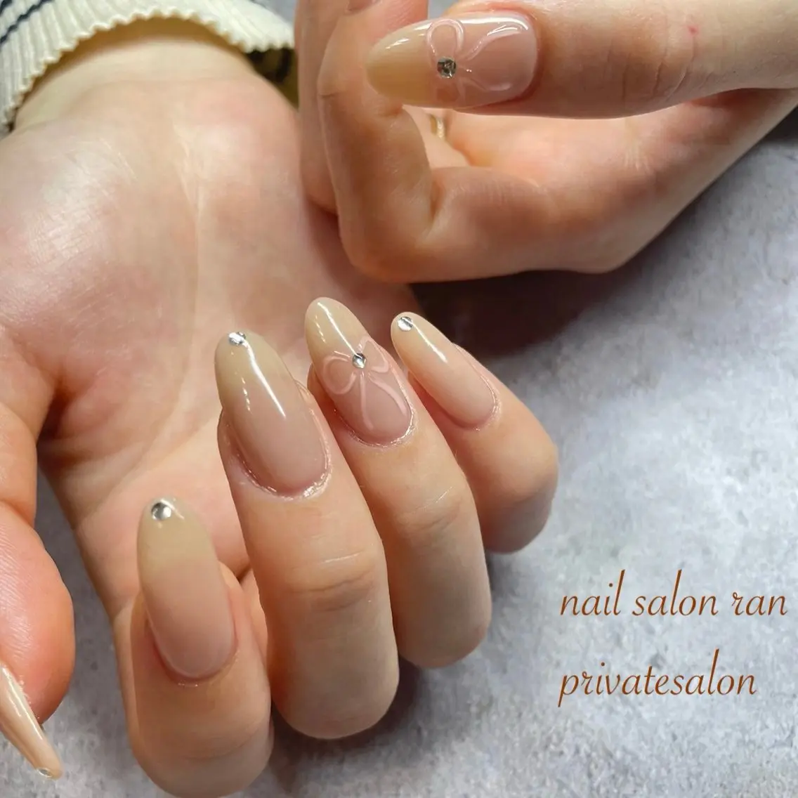 ネイル クリアネイル ジェルネイル リボン ハンドネイル ハンドケア nailsalon ranのネイルデザイン