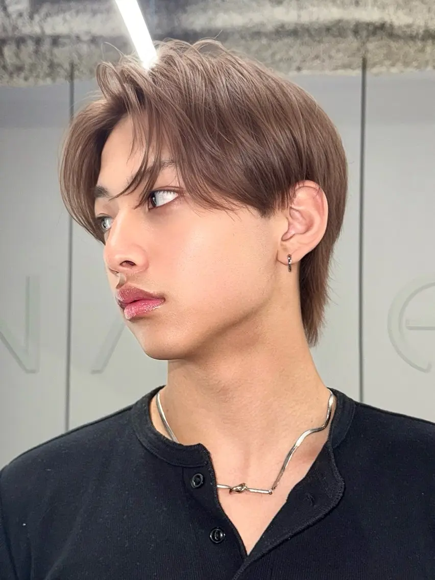 カラー メンズ センターパート ダウンパーマ カルマパーマ メンズ韓国風 マッシュ ヘアカラー トリートメント Ayuki /福岡/メンズカットのヘアスタイル