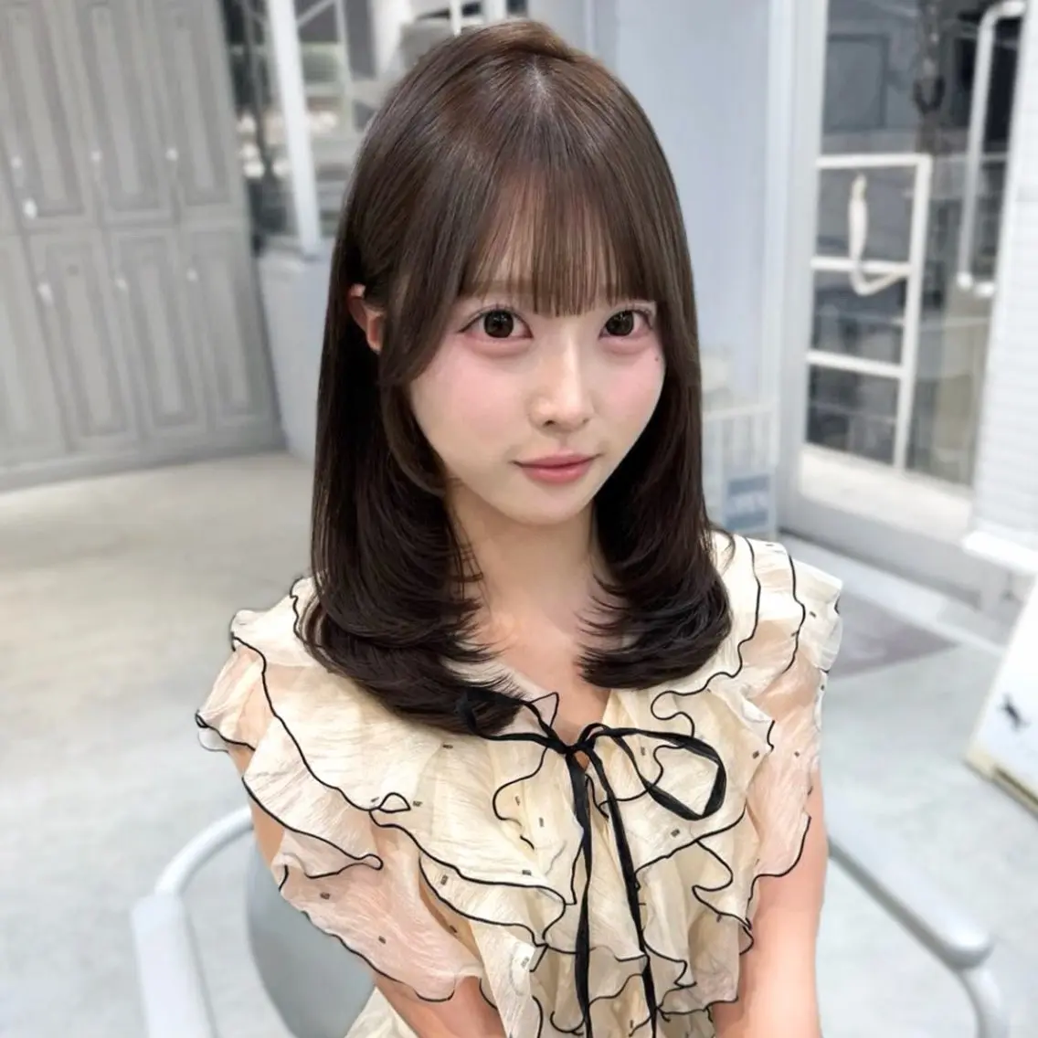 ミディアム カラー 髪質改善 トリートメント カット ヘアカラー 無料カットモデル🩶 Jr.メニューはるかのヘアスタイル