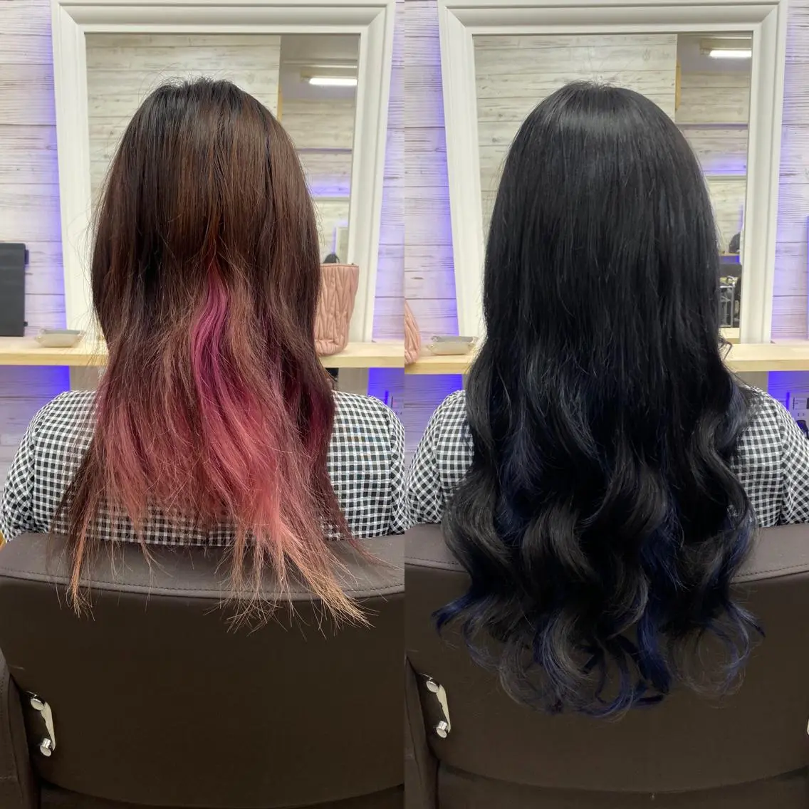 セミロング カラー ヘアアレンジ ショートボブ 編み込みエクステ シールエクステ セミロングパーマ バレイヤージュ LAVENDIA 初音のヘアスタイル