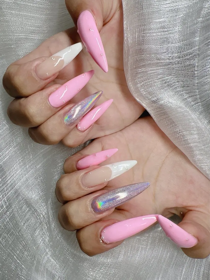 ネイル 長さ出し グラデーション 卒業式 キラキラネイル マグネットネイル ハンドネイル Lee Nails チップ長さだし専門店のネイルデザイン