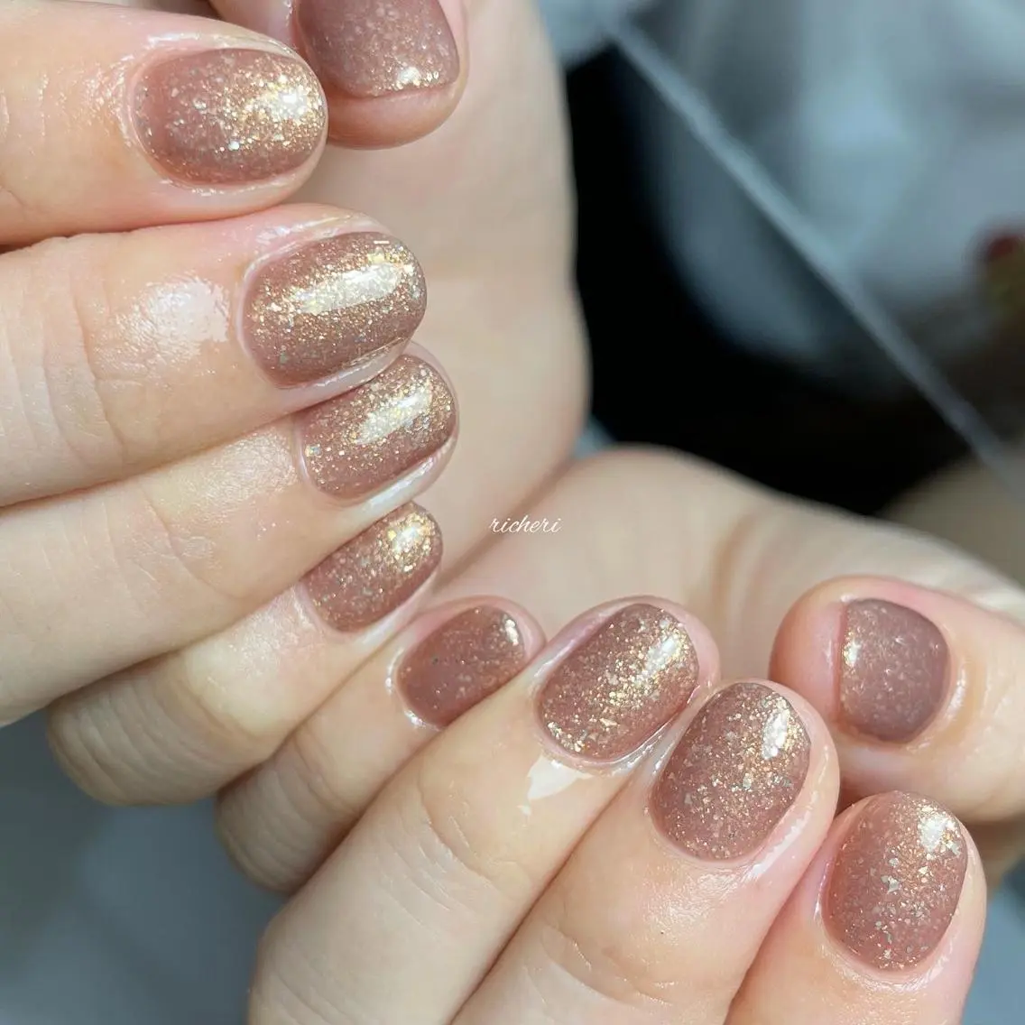 ミディアム ネイル 韓国風ヘア アートネイル ブラウン フットネイル フレンチネイル richeri beautyのその他イメージ