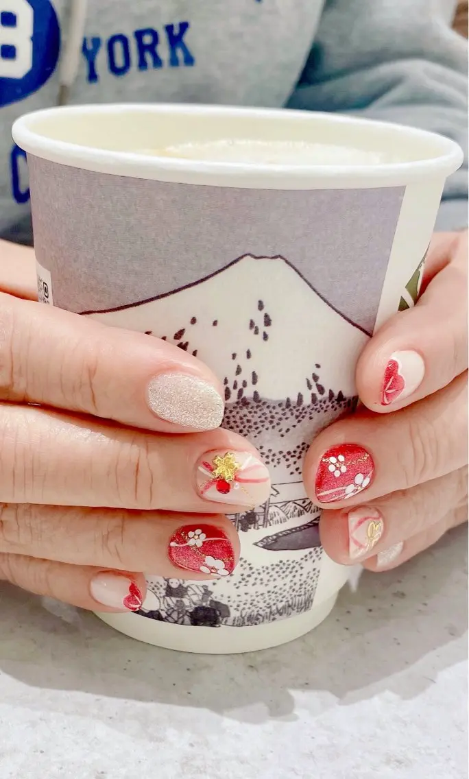 ネイル 桜ネイル 成人式 フラッシュネイル マグネットネイル ハンドネイル Nail Salon K 🧸美爪育成のネイルデザイン