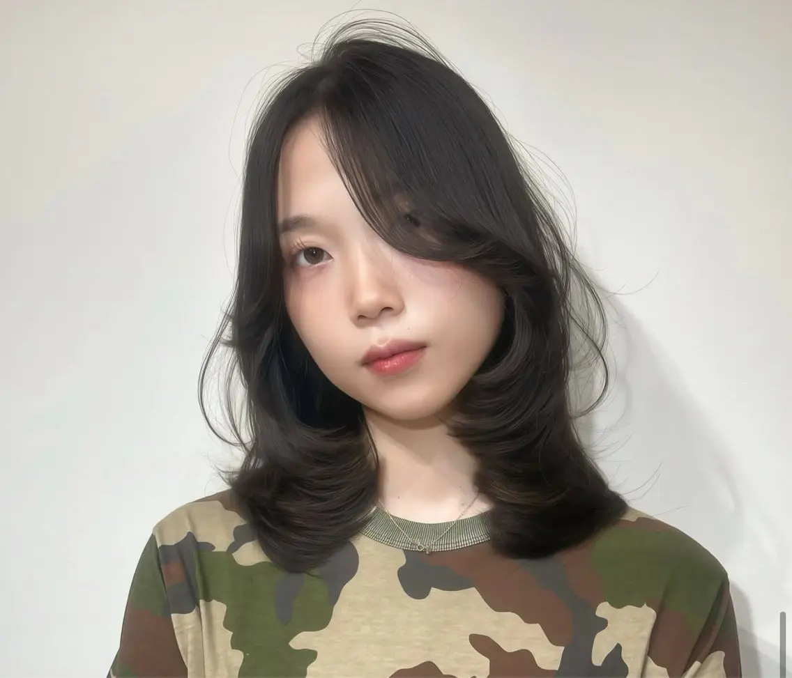 ミディアム レイヤーカット yuuka 🖤韓国ヘア🖤のヘアスタイル