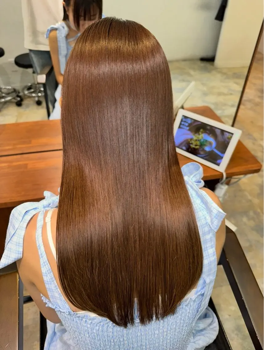 セミロング ヘアカラー 🎀ブリーチなしカラ ー🎀韓国ヘアのヘアスタイル