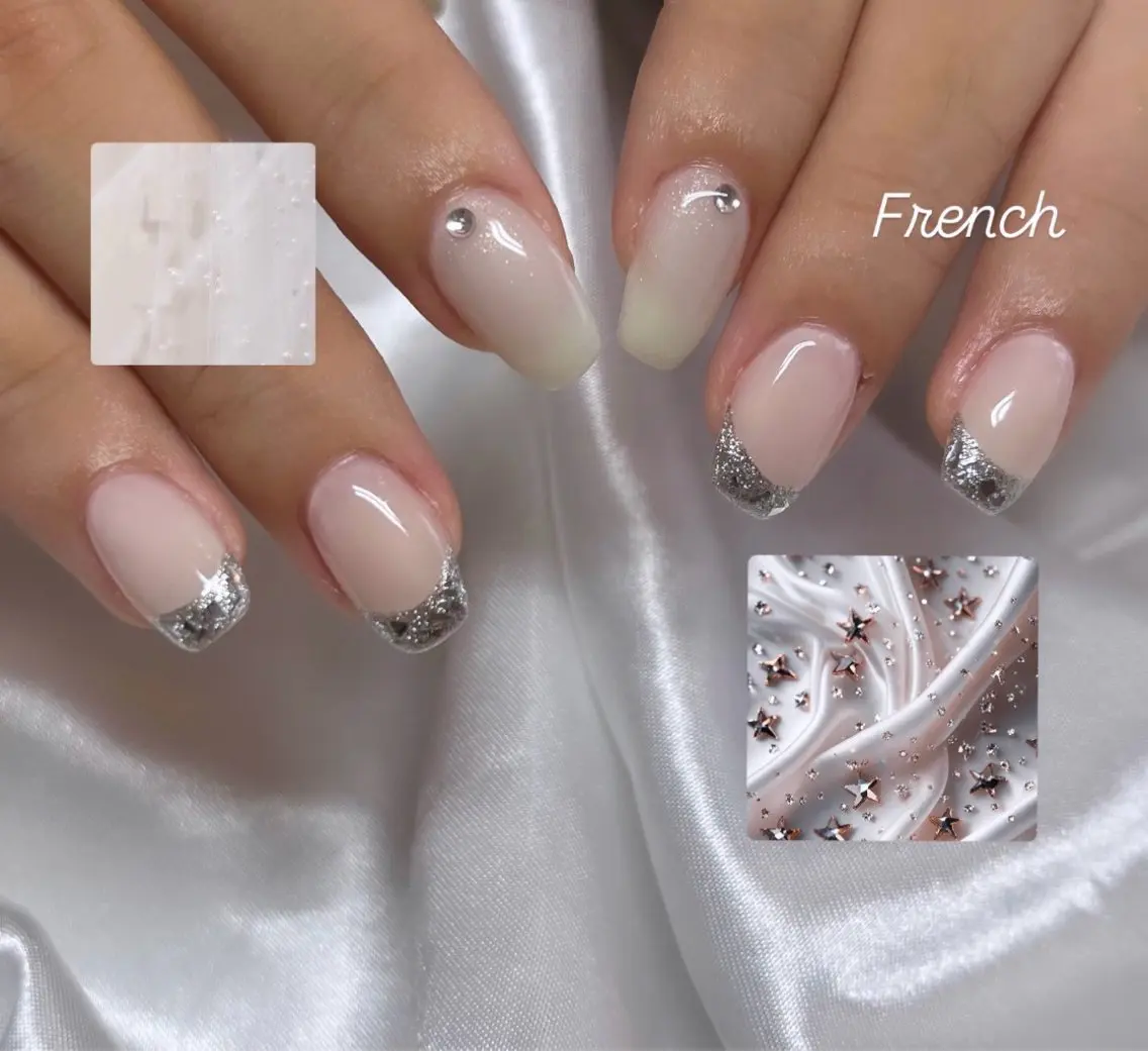 ネイル フレンチネイル ガラスフレンチ ハンドネイル HazeGrass NAILのネイルデザイン